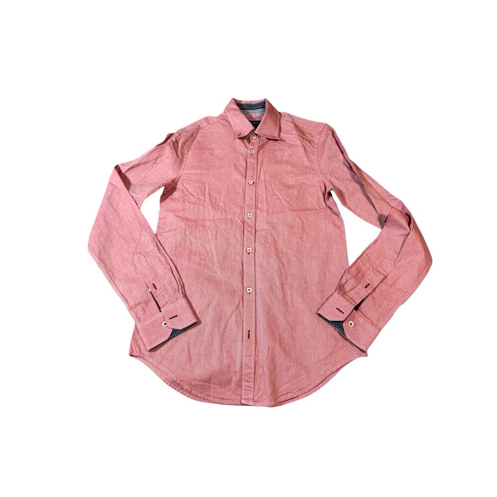 Zara Man SZ Small Red Button Up Long Sleeve Shirt Dress Slim Fit‎ Formal Holiday